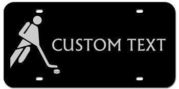 HOCKEY BLACK AND SILVER LASER LICENSE PLATE WITH YOUR CUSTOM TEXT