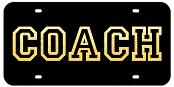 COACH BLACK LASER LICENSE PLATE - GOLD LETTERS