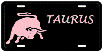 TAURUS ZODIAC PINK ON BLACK LICENSE PLATE