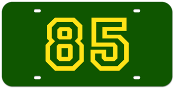 CUSTOM VARSITY GREEN LASER LICENSE PLATE - GOLD NUMBER