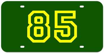 CUSTOM VARSITY GREEN LASER LICENSE PLATE - YELLOW NUMBER