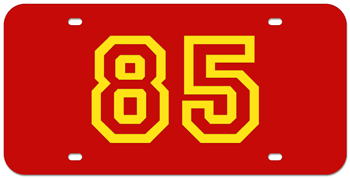 CUSTOM VARSITY RED LASER LICENSE PLATE - GOLD NUMBER