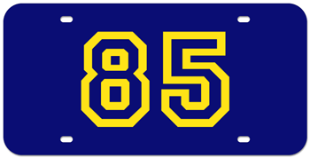 CUSTOM VARSITY BLUE LASER LICENSE PLATE - GOLD NUMBER