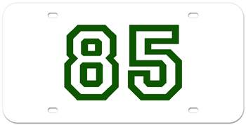 CUSTOM VARSITY WHITE LASER LICENSE PLATE - GREEN NUMBER