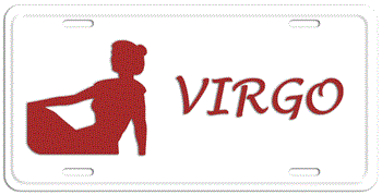 VIRGO ZODIAC BROWN ON WHITE LICENSE PLATE