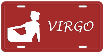 VIRGO ZODIAC WHITE ON BROWN LICENSE PLATE