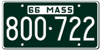 1966 MASSACHUSETTS STATE LICENSE PLATE -