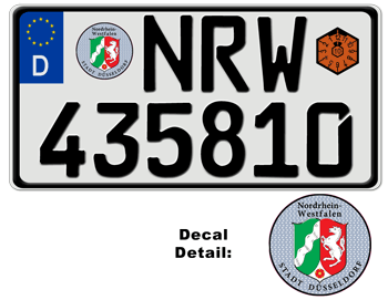 GERMAN LICENSE PLATE NORDRHEIN-WESTFALEN (DÜSSELDORF) USA SIZE -