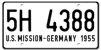 AMERICAN MISSION IN FORMER WEST GERMANY LICENSE PLATE ISSUED IN 1955 -