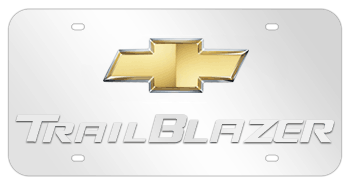 CHEVROLET BOWTIE CHROME EMBLEM WITH GOLD CENTER AND LASER CUT TRAILBLAZER NAME 3D MIRROR LICENSE PLATE