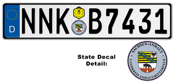 GERMAN LICENSE PLATE SACHSEN-ANHALT ISSUED FROM JANUARY 1994 WITH FREE STATE AND DATE DECALS --