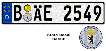 GERMAN LICENSE PLATE BERLIN ISSUED FROM JANUARY 1994 WITH FREE STATE AND DATE DECALS --