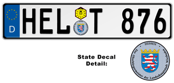 GERMAN LICENSE PLATE HESSEN/WIESBADEN  ISSUED FROM JANUARY 1994 WITH FREE STATE AND DATE DECALS --
