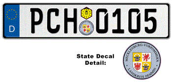 GERMAN LICENSE PLATE MECKLENBURG-VORPOMMERN ISSUED FROM JANUARY 1994 WITH FREE STATE AND DATE DECALS --