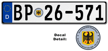 GERMAN LICENSE PLATE FOR FEDERAL POLICE WITH STATE DECAL --