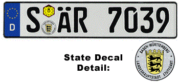 GERMAN LICENSE PLATE STUTTGART (HOME OF MERCEDES BENZ & PORSCHE) ISSUED FROM JANUARY 1994 WITH FREE STATE AND DATE DECALS --