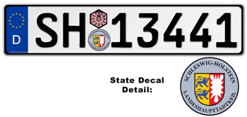 GERMAN LICENSE PLATE SCHLESWIG-HOLSTEIN ISSUED FROM JANUARY 1994 WITH FREE STATE AND DATE DECALS --