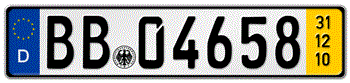 GERMAN TEMPORARY EURO SIZE LICENSE PLATE 2010 ISSUED FROM JANUARY 1, 1994 TO PRESENT -