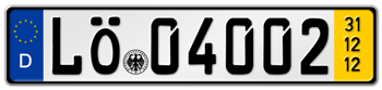 GERMAN TEMPORARY LICENSE PLATE 2012 ISSUED FROM JANUARY 1, 1994 TO PRESENT -