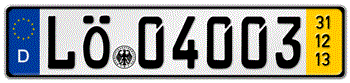 GERMAN TEMPORARY LICENSE PLATE 2013 ISSUED FROM JANUARY 1, 1994 TO PRESENT -