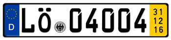 GERMAN TEMPORARY LICENSE PLATE 2016 ISSUED FROM JANUARY 1, 1994 TO PRESENT