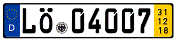 GERMAN TEMPORARY LICENSE PLATE 2018 ISSUED FROM JANUARY 1, 1994 TO PRESENT