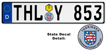 GERMAN LICENSE PLATE ThÃ¼ringen ISSUED FROM JANUARY 1994 WITH FREE STATE AND DATE DECALS -- Â Â Â