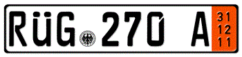 GERMAN TEMPORARY 2011 (ZOLL) LICENSE PLATE ISSUED FROM 1989 TO PRESENT -