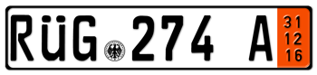 GERMAN TEMPORARY 2016 (ZOLL) EURO SIZE LICENSE PLATE ISSUED FROM 1989 TO PRESENT -