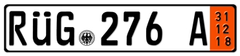 GERMAN TEMPORARY 2018 (ZOLL) EURO SIZE LICENSE PLATE ISSUED FROM 1989 TO PRESENT -