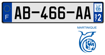 FRANCE REGION (MARTINIQUE) 2009 ISSUE EURO (EEC) LICENSE PLATE PERFECT FOR YOUR BUGATTI, CITROËN, RENAULT, PEUGEOT, OR SIMCA --