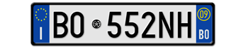 ITALY FRONT LICENSE PLATE - PROVINCE OF BOLOGNA (BO) EURO (EEC) WITH REGISTRATION DATE 09 -   PERFECT FOR YOUR FIAT, LAMBORGHINI, BUGATTI, OR ALFA ROMEO --