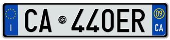 ITALY - PROVINCE OF CAGLIARI (CA) EURO (EEC) REAR LICENSE PLATE WITH REGISTRATION DATE 09. PERFECT FOR YOUR FIAT, LAMBORGHINI, BUGATTI, OR ALFA ROMEO --