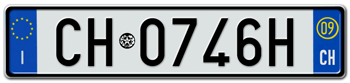 ITALY - PROVINCE OF CHIETI (CH) EURO (EEC) REAR LICENSE PLATE WITH REGISTRATION DATE 09. PERFECT FOR YOUR FIAT, LAMBORGHINI, BUGATTI, OR ALFA ROMEO