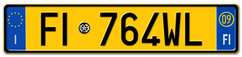 ITALY - PROVINCE OF FLORENCE (FI) EURO (EEC) REAR LICENSE PLATE WITH REGISTRATION DATE 09. PERFECT FOR YOUR FIAT, LAMBORGHINI, BUGATTI, OR ALFA ROMEO