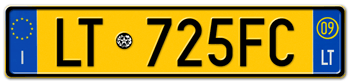 ITALY - PROVINCE OF LATINA (LT) EURO (EEC) REAR LICENSE  PLATE  WITH REGISTRATION DATE 09. PERFECT FOR YOUR FIAT, LAMBORGHINI, BUGATTI, OR ALFA ROMEO