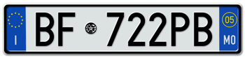 ITALY - PROVINCE OF MODENA (MO) EURO (EEC) REAR LICENSE  PLATE  WITH REGISTRATION DATE 05. PERFECT FOR YOUR FIAT, LAMBORGHINI, BUGATTI, OR ALFA ROMEO --