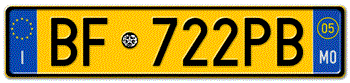 ITALY - PROVINCE OF MODENA (MO) EURO (EEC) REAR LICENSE  PLATE  WITH REGISTRATION DATE 05. PERFECT FOR YOUR FIAT, LAMBORGHINI, BUGATTI, OR ALFA ROMEO