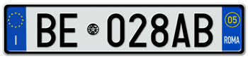 ITALY - PROVINCE OF ROME (ROMA) EURO (EEC) REAR LICENSE  PLATE  WITH REGISTRATION DATE 05. PERFECT FOR YOUR FIAT, LAMBORGHINI, BUGATTI, OR ALFA ROMEO --