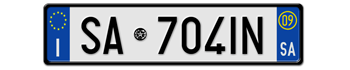 ITALY FRONT LICENSE PLATE - PROVINCE OF SALERNO (SA) EURO (EEC) WITH REGISTRATION DATE 09 -   PERFECT FOR YOUR FIAT, LAMBORGHINI, BUGATTI, OR ALFA ROMEO --