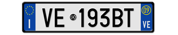 ITALY FRONT LICENSE PLATE - PROVINCE OF VENICE (VE) EURO (EEC) WITH REGISTRATION DATE 09 -   PERFECT FOR YOUR FIAT, LAMBORGHINI, BUGATTI, OR ALFA ROMEO --