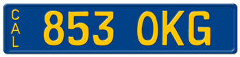 CALIFORNIA BLUE AND YELLOW EUROPEAN STYLE LICENSE PLATE -