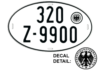 GERMAN EURO OVAL TEMPORARY LICENSE PLATE ISSUED BETWEEN 1948 TO 1988 -