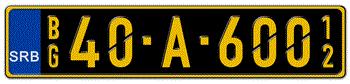 SERBIA EURO LICENSE PLATE WITH CODE AND YEAR --