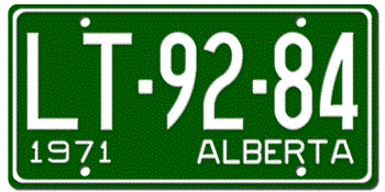 1971 ALBERTA LICENSE PLATE -