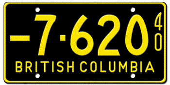 1940 BRITISH COLUMBIA LICENSE PLATE -