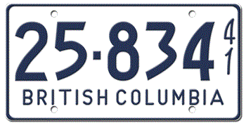 1941 BRITISH COLUMBIA LICENSE PLATE -