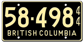 1944 BRITISH COLUMBIA LICENSE PLATE -