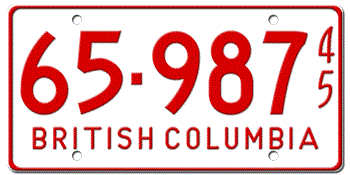 1945 BRITISH COLUMBIA LICENSE PLATE -