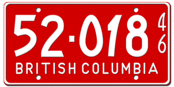 1946 BRITISH COLUMBIA LICENSE PLATE -